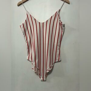 Gaze Vibrant Red and White Striped Bodysuit